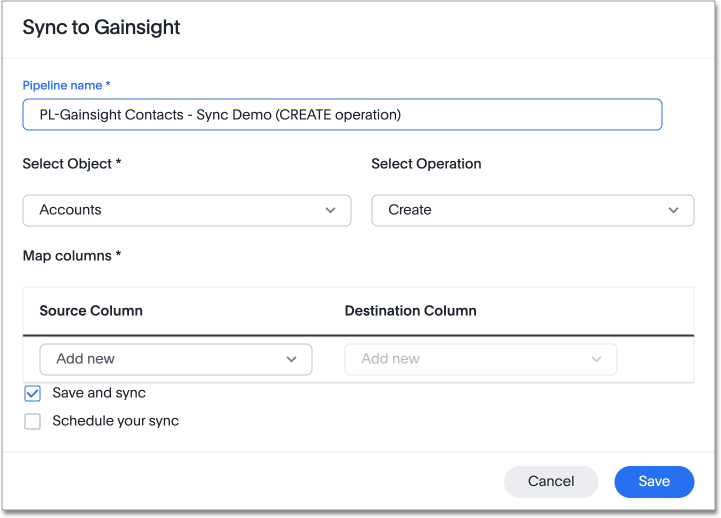 Gainsight Sync window