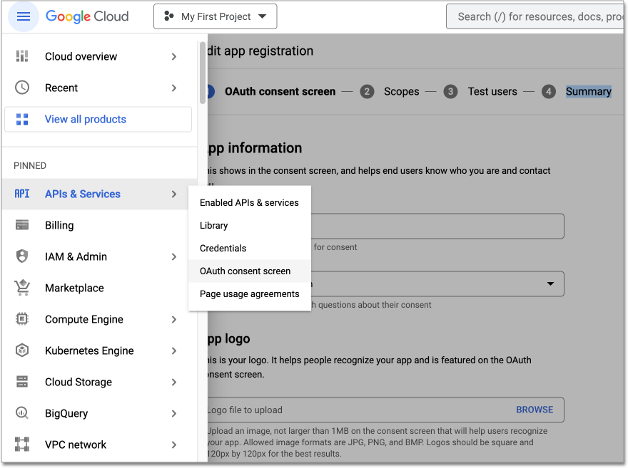 Select OAuth consent screen