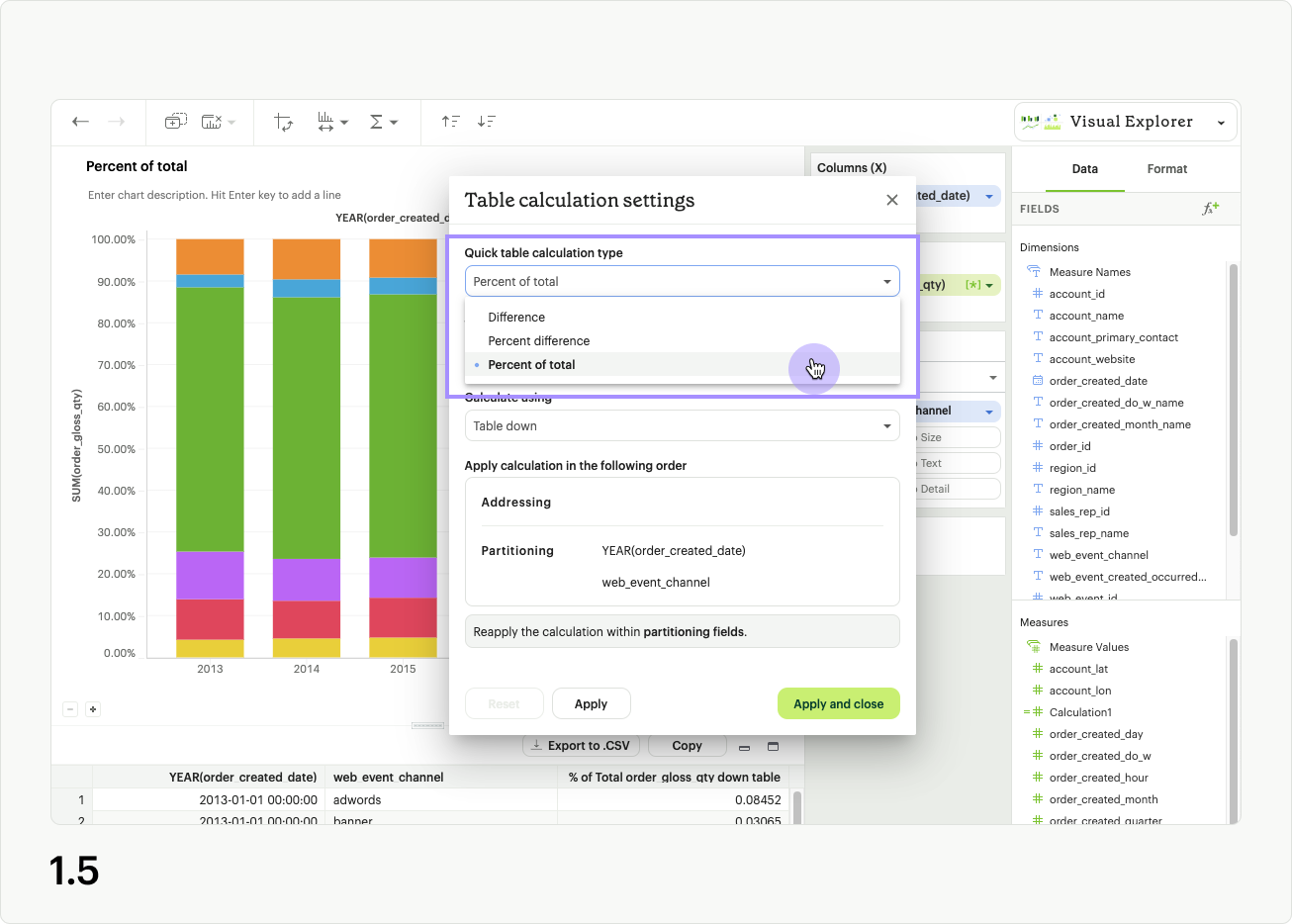 Table calc settings 1.5