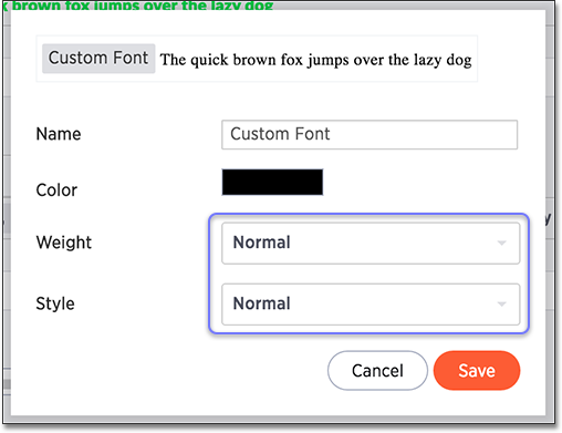 Custom font window: specify weight and style
