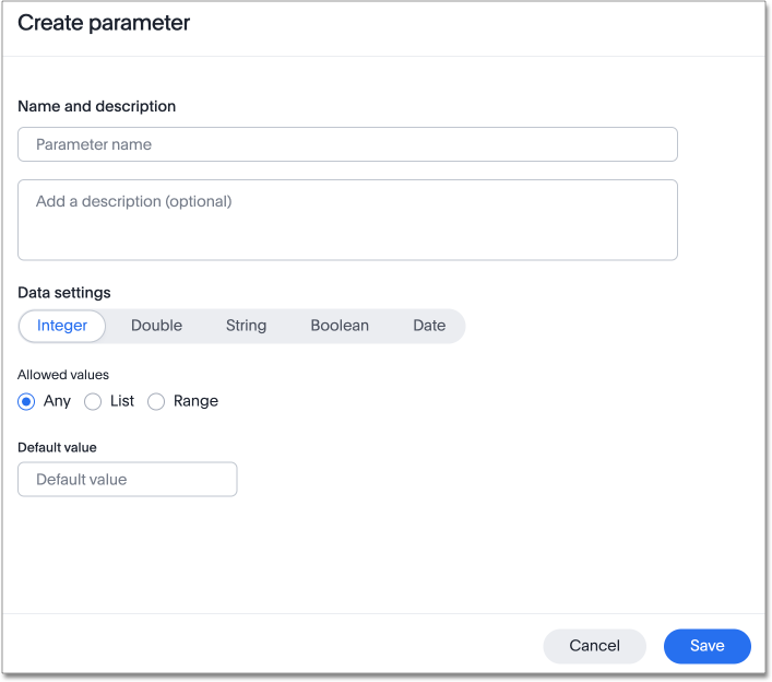 Create parameter dialog